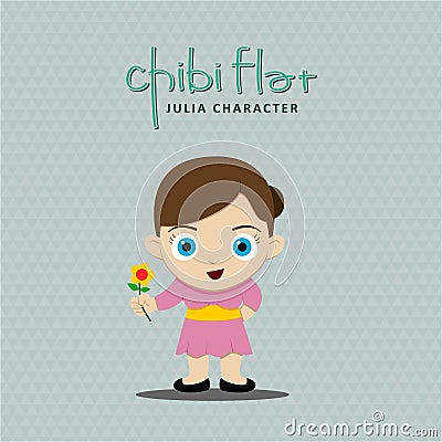 Girl Hold a Flower Vector Illustration