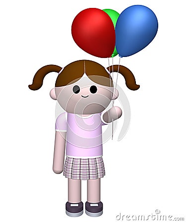 Girl holding balloons Cartoon Illustration