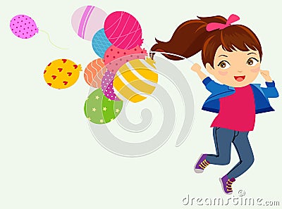 Girl holding balloons Vector Illustration