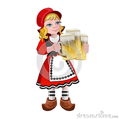 Girl holding the beer glasses Vector Illustration