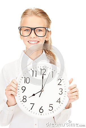 Girl holding big clock Stock Photo