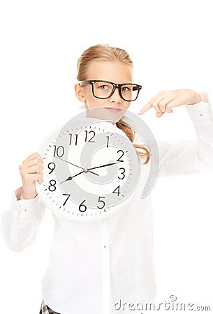 Girl holding big clock Stock Photo