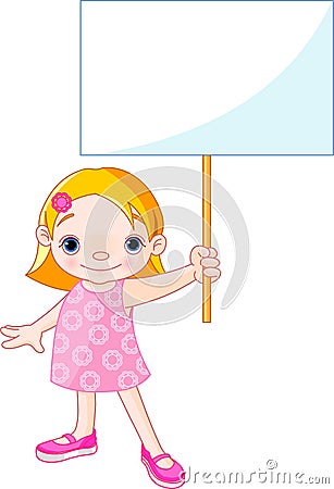 Girl holding a blank sign for your message Vector Illustration