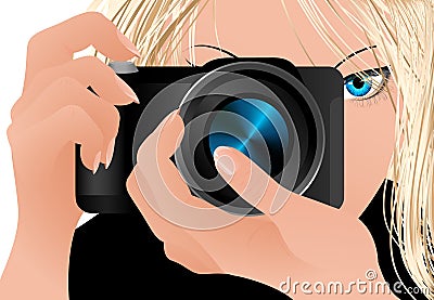 Girl holding camera Cartoon Illustration