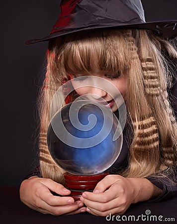 Girl holding crystal ball. Stock Photo