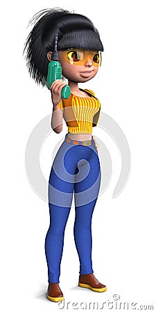 Girl in jeans with a drill Cartoon Illustration