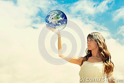 Girl holding earth Stock Photo