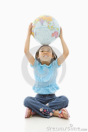 Girl holding Earth. Stock Photo