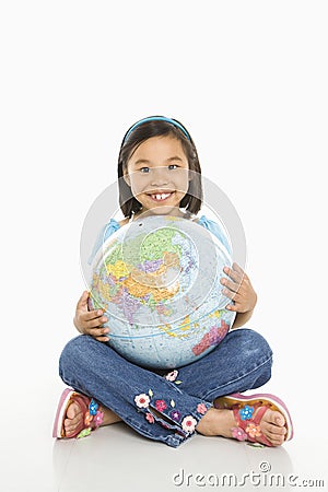 Girl holding globe. Stock Photo