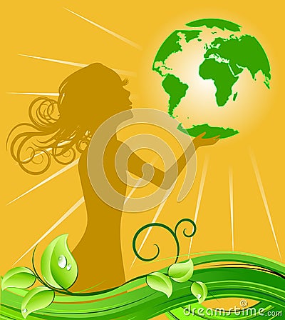 Girl holding green earth Vector Illustration