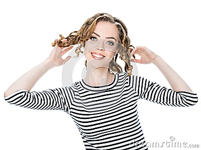 Girl holding her hair Stock Photo