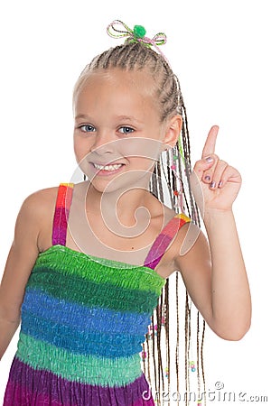 Girl holding index finger up Stock Photo