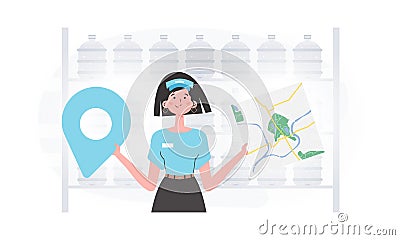 The girl is holding a map. The trendy character is shown to the waist. Vector illustration. Cartoon Illustration