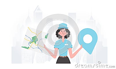 The girl is holding a map. The trendy character is shown to the waist. Vector. Vector Illustration