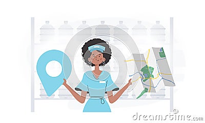 The girl is holding a map. The trendy character is shown to the waist. Vector. Vector Illustration