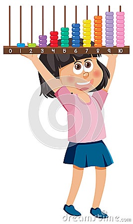 Girl holding math abacus cartoon Vector Illustration