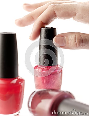 Girl holding nail Stock Photo