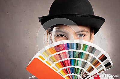 Girl holding a pantone palette Stock Photo