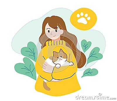 Girl holding pet cat with warm atmosphere Stock Photo