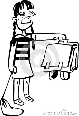 The girl is holding a school satchel in her hand Vector Illustration