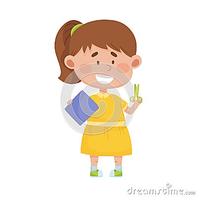 Girl Holding Scissors Doing Paper Craft Vector Illustration Vector Illustration