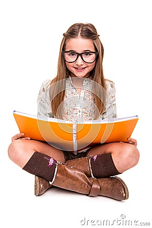 Girl holding a sketchbook Stock Photo