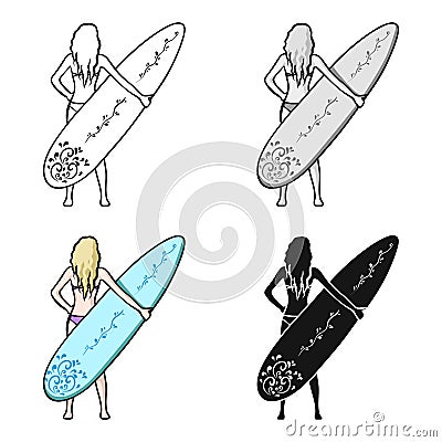 Girl is holding a surfboard icon in cartoon style isolated on white background. Surfing symbol stock vector illustration Vector Illustration