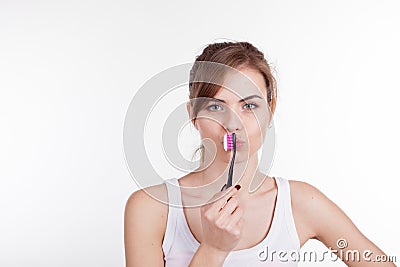 Girl holding a toothbrush dentistry Stock Photo