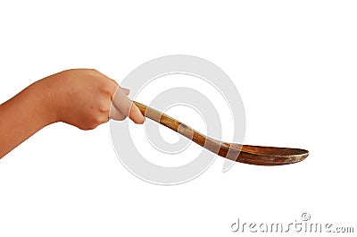 Girl holding a wooden spoon Stock Photo