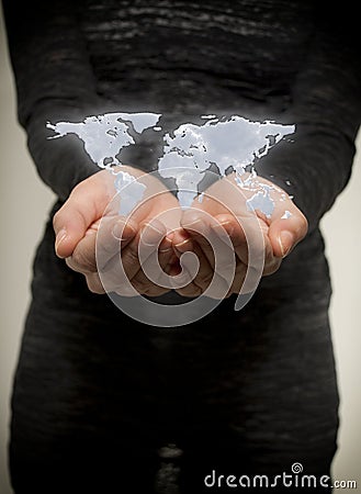 Girl holds earth Stock Photo