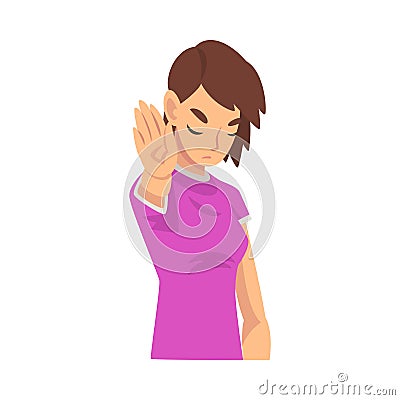 Girl holds palm in front of her saying stop cartoon vector illustration Vector Illustration