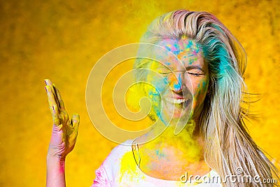 Girl with holi paints Stock Photo