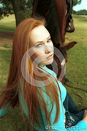 Girl and Horse Stock Photo