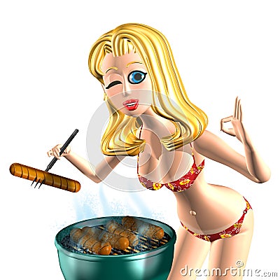 Girl with hot barbecue Stock Photo