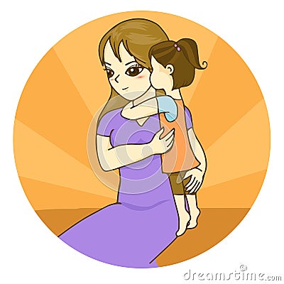 Girl hug her mother Vector Illustration