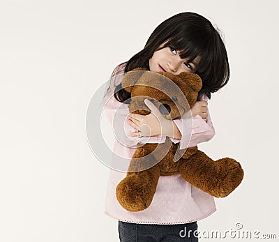 Girl Hug Teddy Bear Fluffy Cute Stock Photo