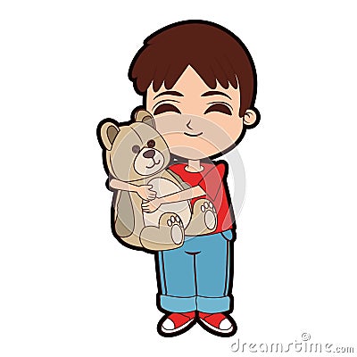 Girl hugging teddy bear Vector Illustration