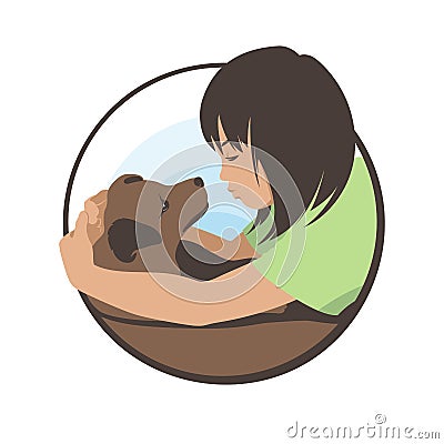 The girl hugs her beloved dog and admires her. Logo design. Stock Vector Illustration Vector Illustration