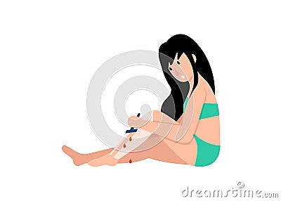 Girl hurt her leg result from shaving Vector Illustration