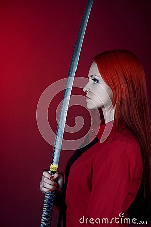 The girl I was with a Japanese sword Stock Photo