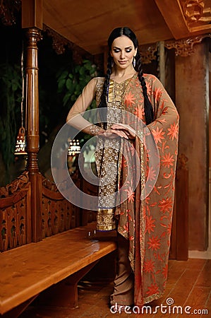 Girl in Indian national clothes Stock Photo