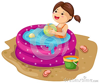 Girl in inflatable pool Vector Illustration