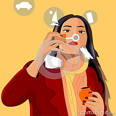The girl inflates soap bubbles, and each bubble manifests her desires Vector Illustration