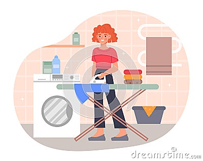 Girl ironing clothes Vector Illustration