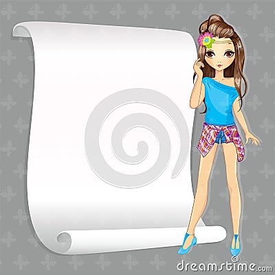 Girl In Jeens Shorts With Banner Vector Illustration