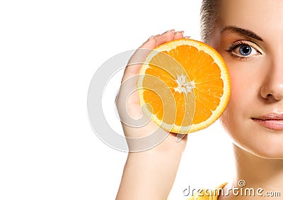 Girl with juicy orange Stock Photo