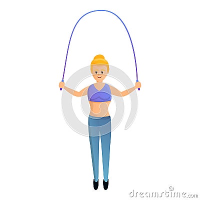 Girl jump rope icon, cartoon style Vector Illustration