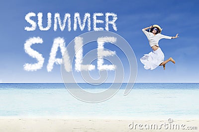 Girl jump and summer sale cloud Stock Photo