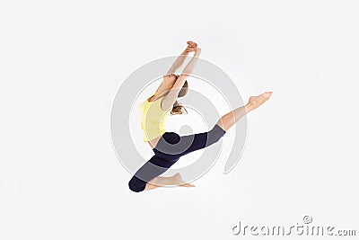 Girl jumping dancing isolated on a white studio Stock Photo
