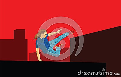 Girl jumping. Parkour in the city Vector Illustration